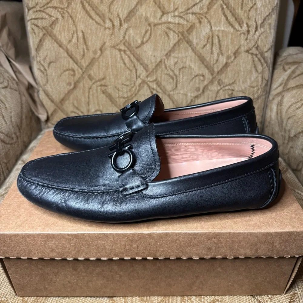 Ferragamo Salvatore Black Leather Men's‎ 10 EEE Dress Slip-on Loafers